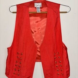 Stephanie Women Medium Coral Linen Vest Long Lace Up Fairycore Cottagecore Top